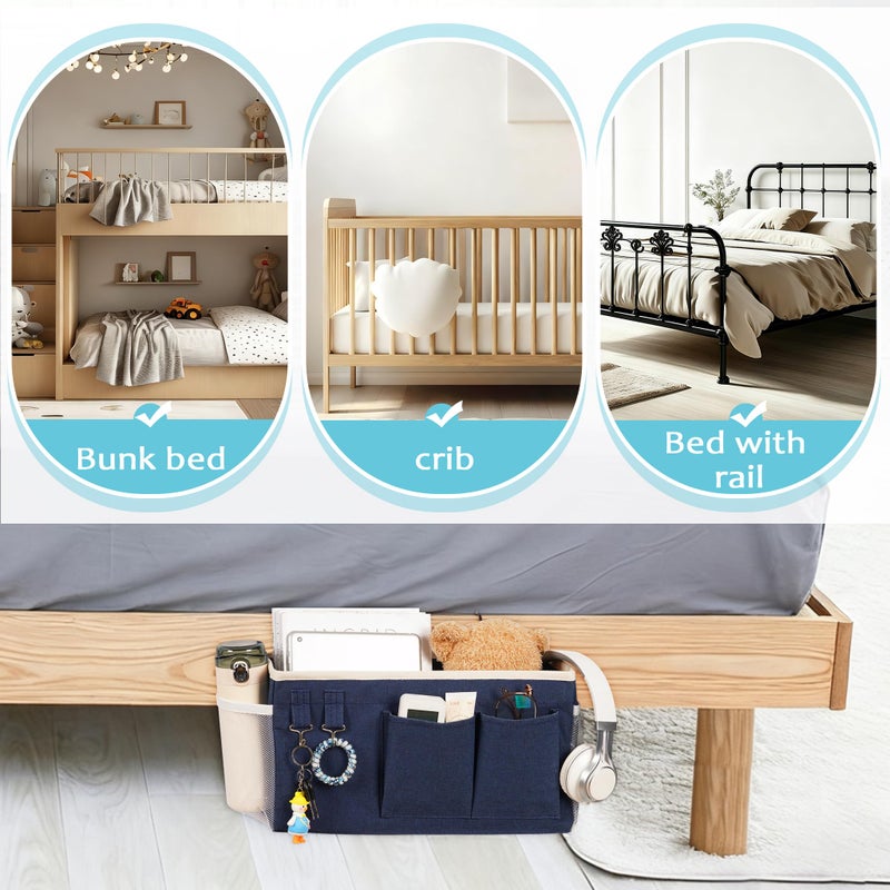 Loghot Bedside Caddy/Bedside Storage Bag Hanging Organizer for Bunk and Hospital Beds,Dorm Rooms Bed Rails,Can be Placed Glasses,Books,Mobile Phones,Keys (Navy Blue) - Image 5